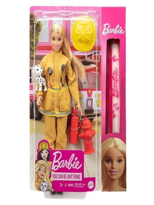 Φωτογραφία προϊόντος: Barbie Ξανθιά Κούκλα Πυροσβέστης και δώρο λαμπάδα