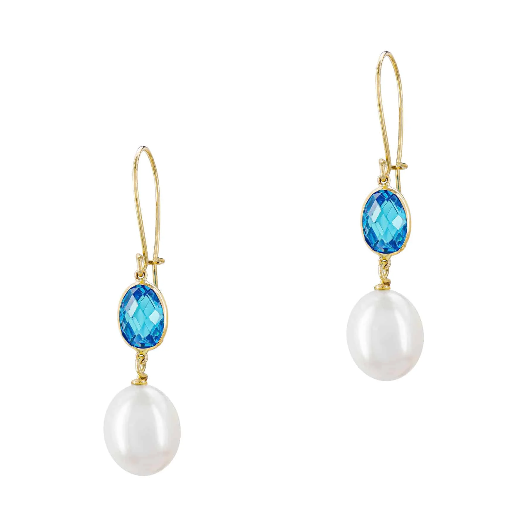Φωτογραφία προϊόντος: Σκουλαρίκια με Blue Topaz + Φυσικά Μαργαριτάρια από Κίτρινο Χρυσό 14 Καρατίων SK2217