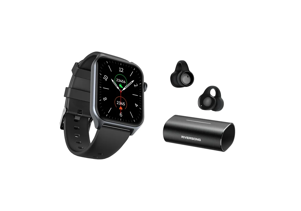 Φωτογραφία προϊόντος: Riversong Smartwatch Motive 9E Space Gray + Riversong True Wireless AirClip L3 Black