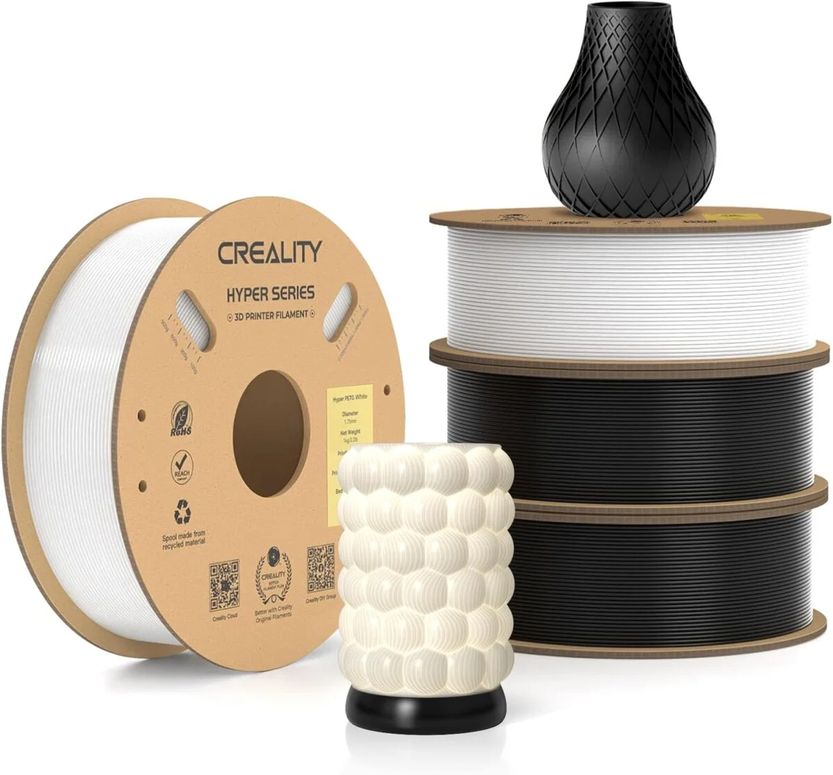 Φωτογραφία προϊόντος: Creality Hyper-PETG Value Pack 4kg - 2x Black & 2x White 3D Printer Filament, fast print, 4kg 1.78