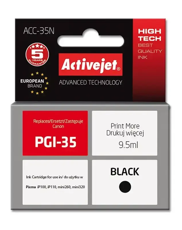 Φωτογραφία προϊόντος: Activejet Συμβατό μελάνι Canon PGI-35 Black