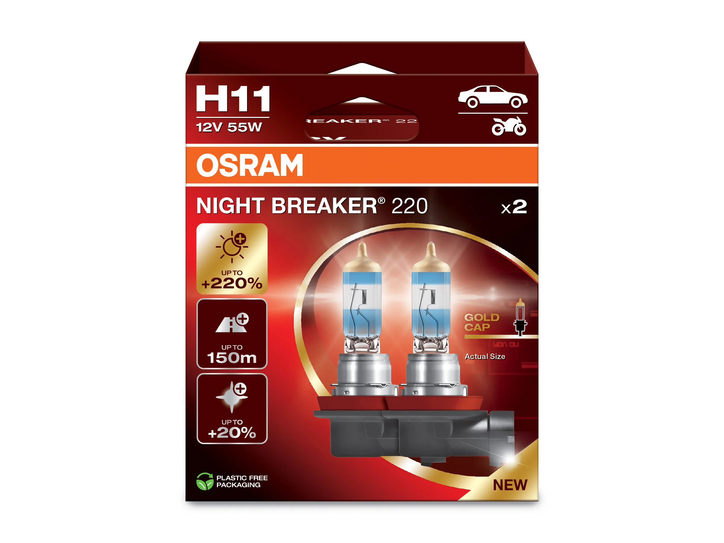 Φωτογραφία προϊόντος: H11 12V +220% 55W PGJ19-2 OSRAM NIGHT BREAKER® 220 2τμχ