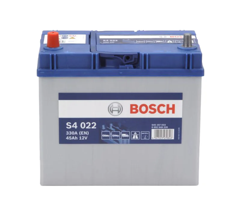 Φωτογραφία προϊόντος: Bosch S4022 – Μπαταρία Αυτοκινήτου 12V 45Ah 330A (EN) – 238×129×227 mm Α+ (στενοί πόλοι)
