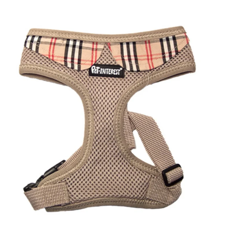 Φωτογραφία προϊόντος: MESH HARNESS BEIGE + COLLAR CHECKED M 17.5*38-51*33cm
