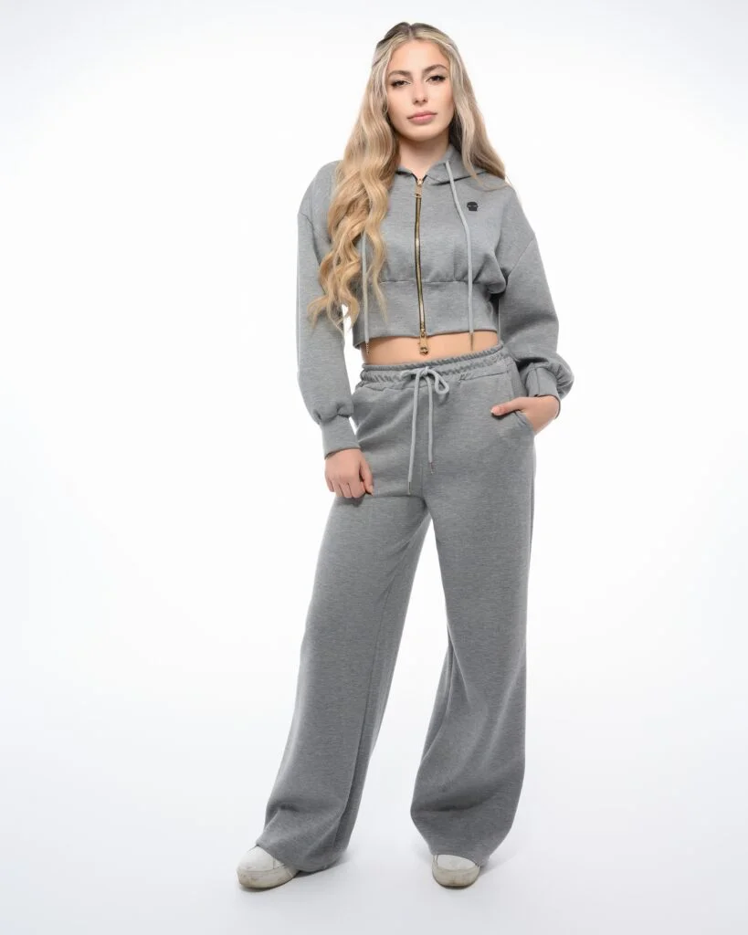 Φωτογραφία προϊόντος: Ghetto Women’s Grey Cropped Zip Hoodie + Wide-Leg Jogger Set