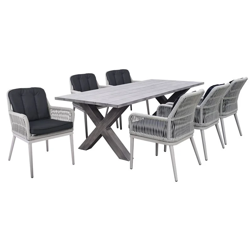 Φωτογραφία προϊόντος: ALLEY Set Τραπεζαρία Κήπου ALU + Rope Grey-Μαξιλ.Ανθρακί: Τραπέζι 180x94 + 6 Πολυθρόνες