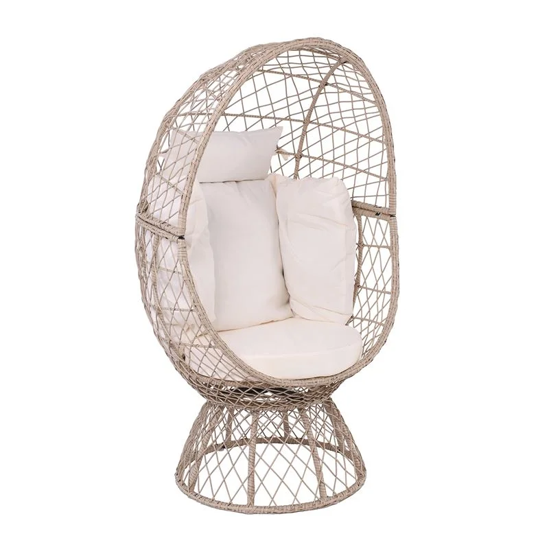 Φωτογραφία προϊόντος: CROWN Πολυθρόνα Egg, Wicker Μπεζ, Μαξιλάρι Άσπρο