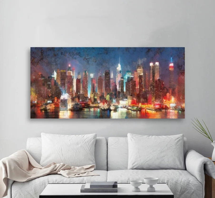 Φωτογραφία προϊόντος: Πίνακας σε καμβά Manhattan skyline painting, πανοραμικός