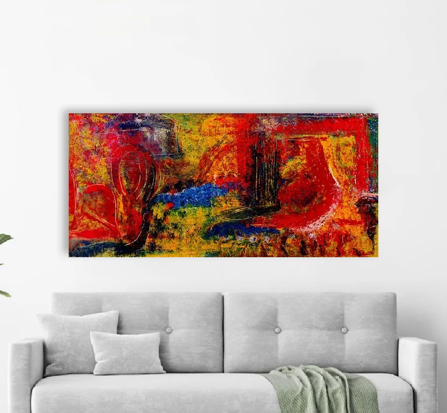 Φωτογραφία προϊόντος: Πίνακας σε καμβά red passion abstract, πανοραμικός