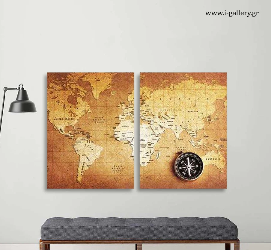 Φωτογραφία προϊόντος: Πίνακας σε καμβά World Map δίπτυχος