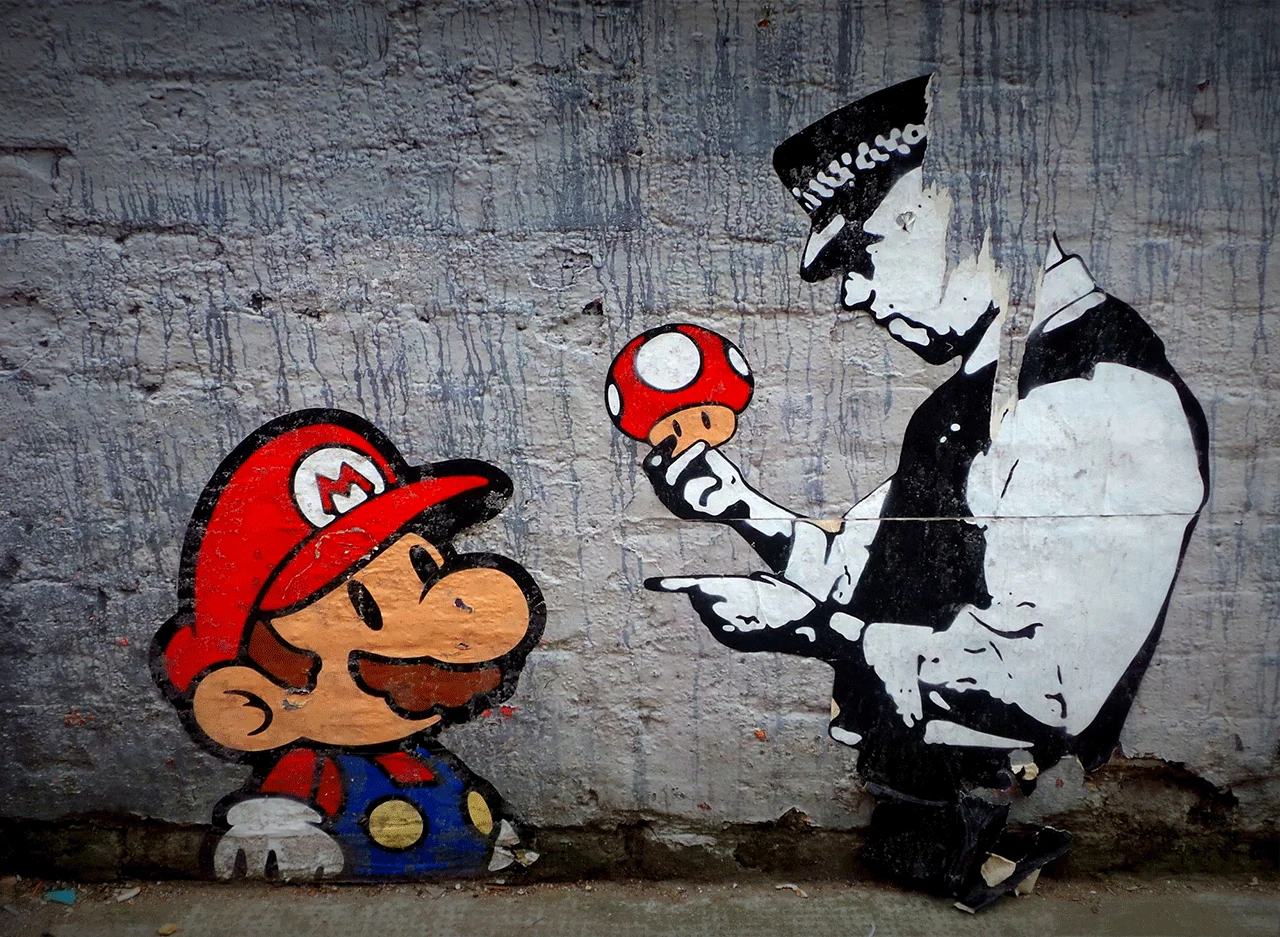 Φωτογραφία προϊόντος: Πίνακας σε καμβά Mario mushrooms by Banksy street art