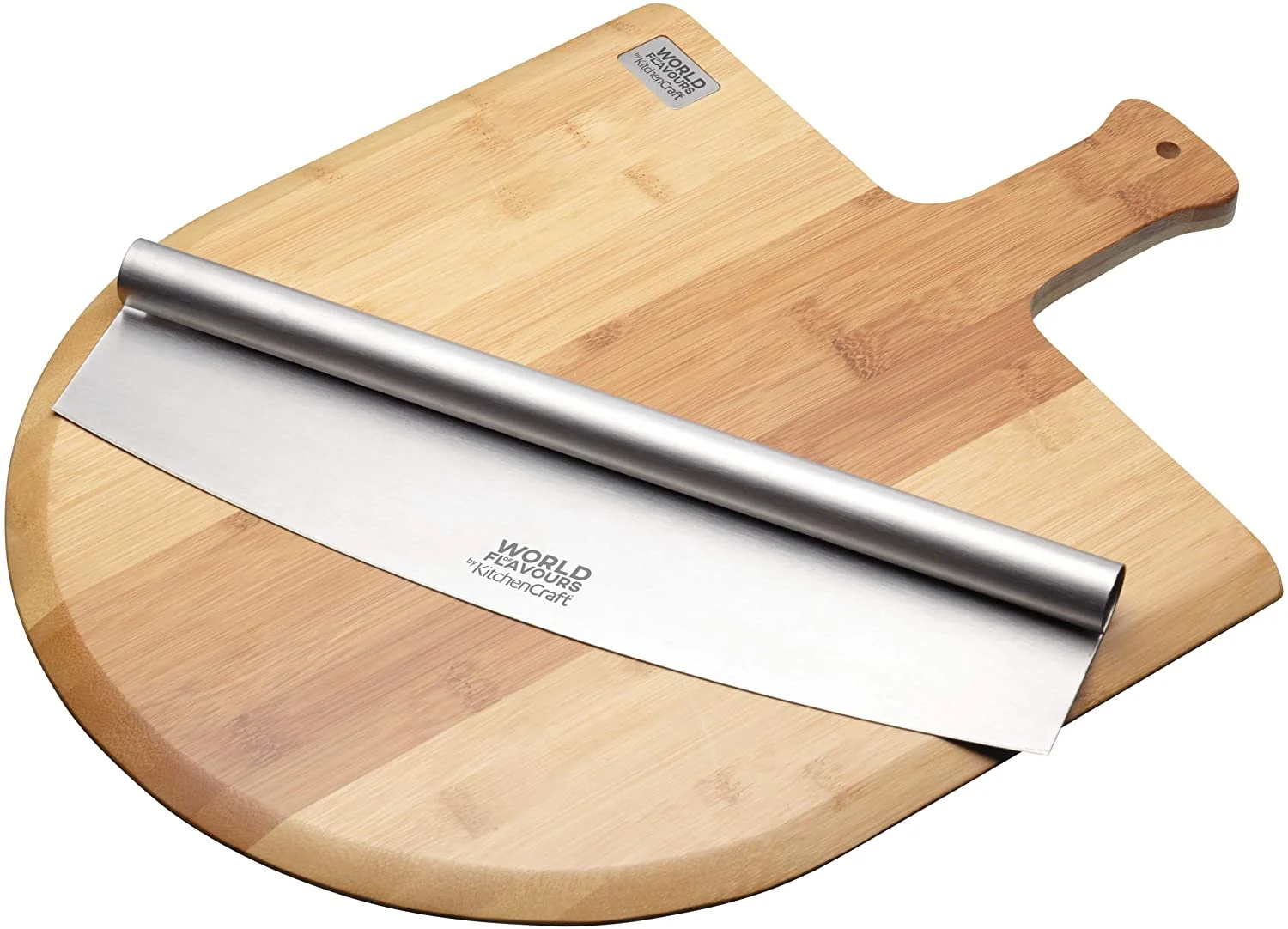 Φωτογραφία προϊόντος: kitchen craft Set2 Ξύλο Σερβιρίσματος Πίτσας με Ανοξείδωτο Κόφτη 34x35cm