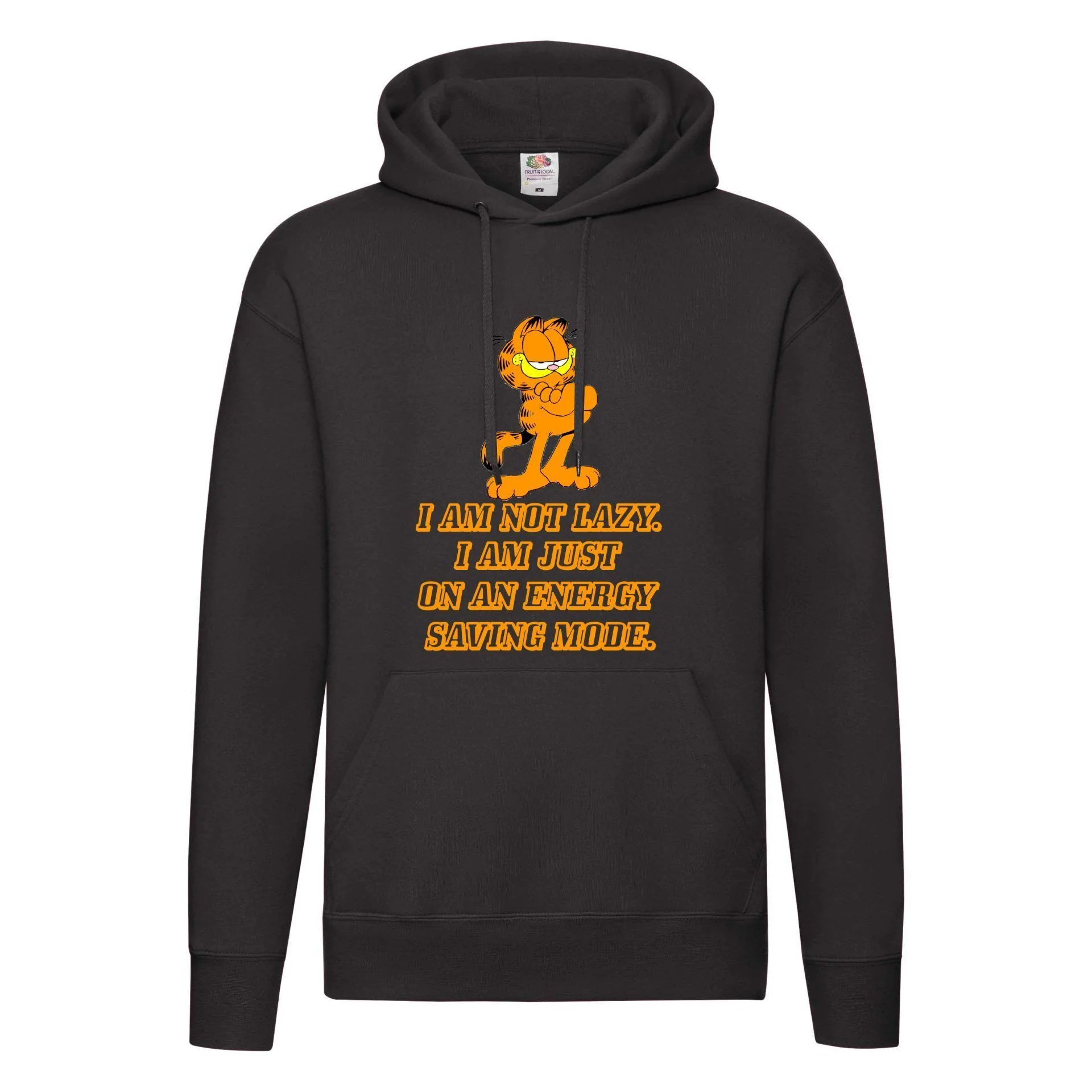 Φωτογραφία προϊόντος: Φούτερ με κουκούλα Garfield cat Original Fruit of the loom 70% βαμβάκι not lazy on energy mode