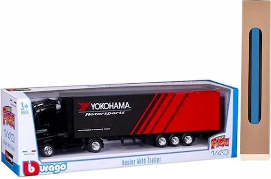 Φωτογραφία προϊόντος: Αυτοκίνητο Bburago Hauler with trailer 1+#8260;48 φορτηγό κόκκινο μαύρο και δώρο λαμπάδα