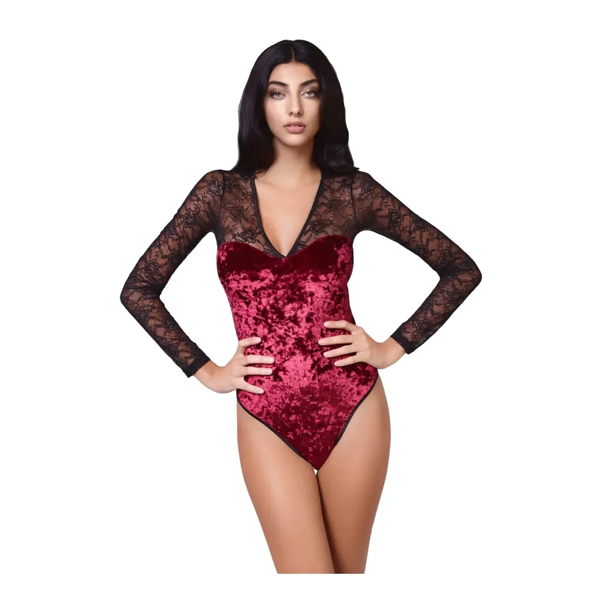 Φωτογραφία προϊόντος: Milena Body Bikini Βελούδο με Δαντέλα, Χρώμα Μπορντό