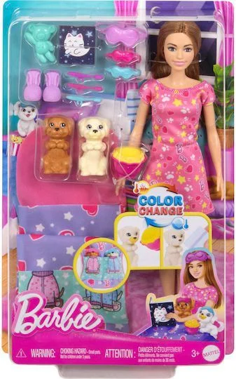 Φωτογραφία προϊόντος: Barbie Κούκλα για 3+ Ετών 22εκ. Sleepover Με Κουταβάκια