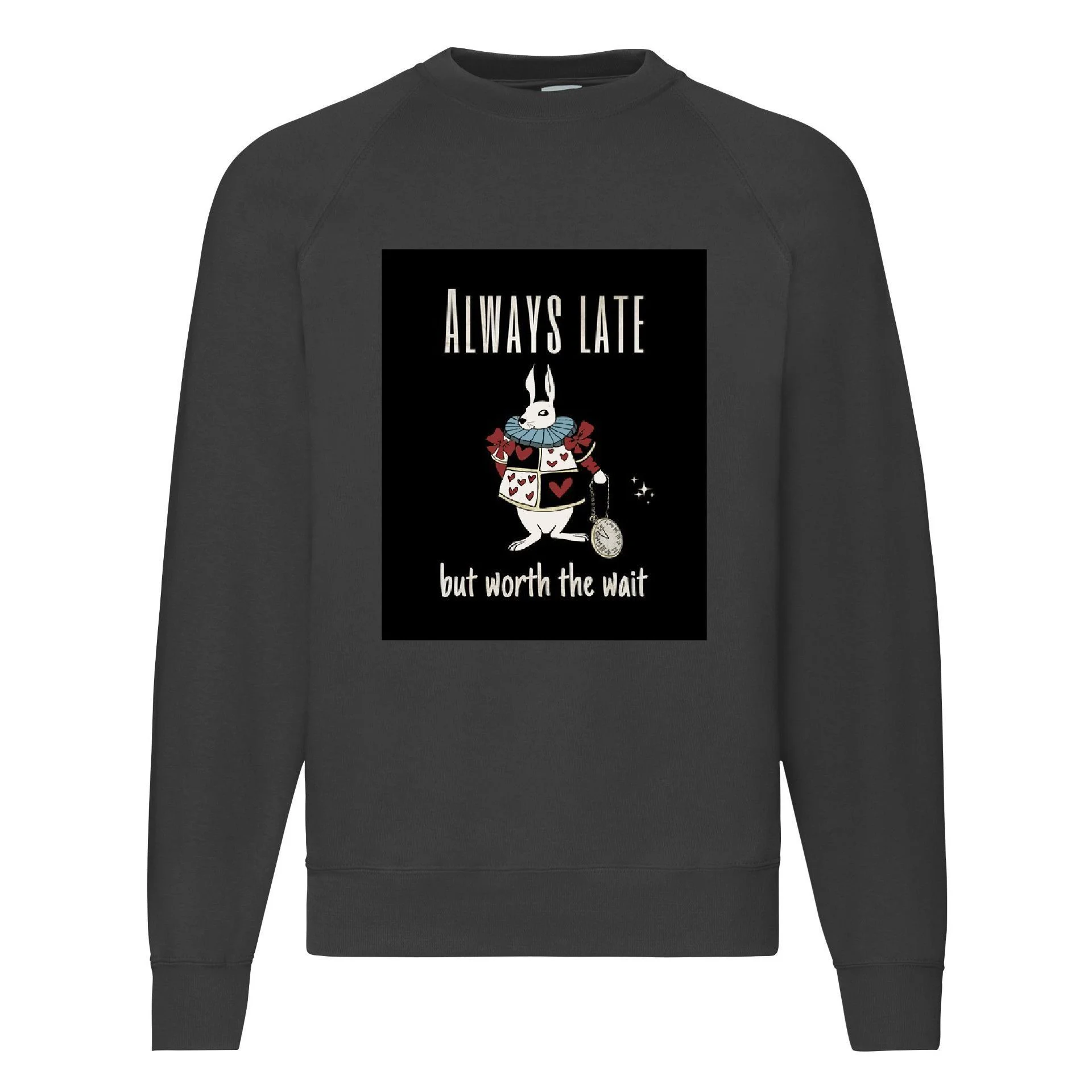 Φωτογραφία προϊόντος: Φούτερ Sweatshirt Αλίκη στην χώρα των θαυμάτων Always Late rabbit Fruit of the loom 80% βαμβάκι