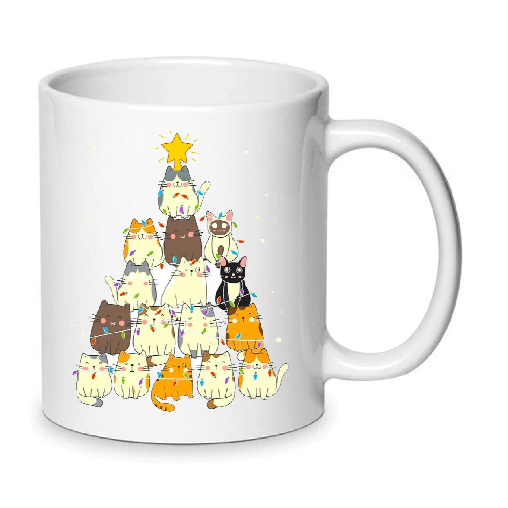 Φωτογραφία προϊόντος: Cats and Christmas tree mug Χριστουγεννιάτικη κούπα no129 κεραμική 330ml