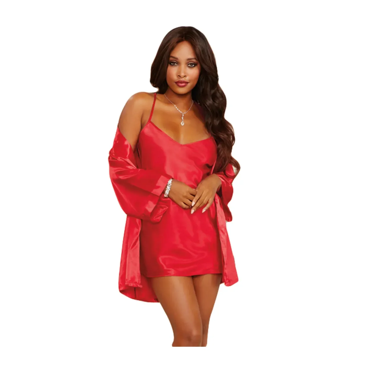 Φωτογραφία προϊόντος: Dream Girl DreamGirl Charmeuse short length kimono robe, Χρώμα Κόκκινο