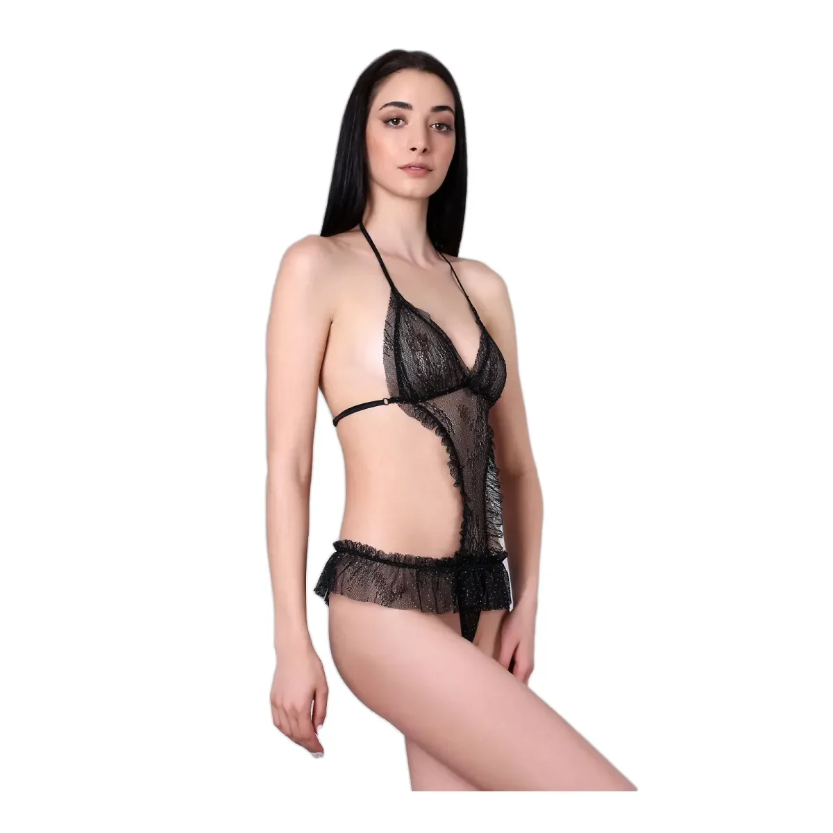 Φωτογραφία προϊόντος: Milena Γυναικείο Κορμάκι Body String Δαντέλα Αραχνούφαντη Lurex, Χρώμα Μαύρο