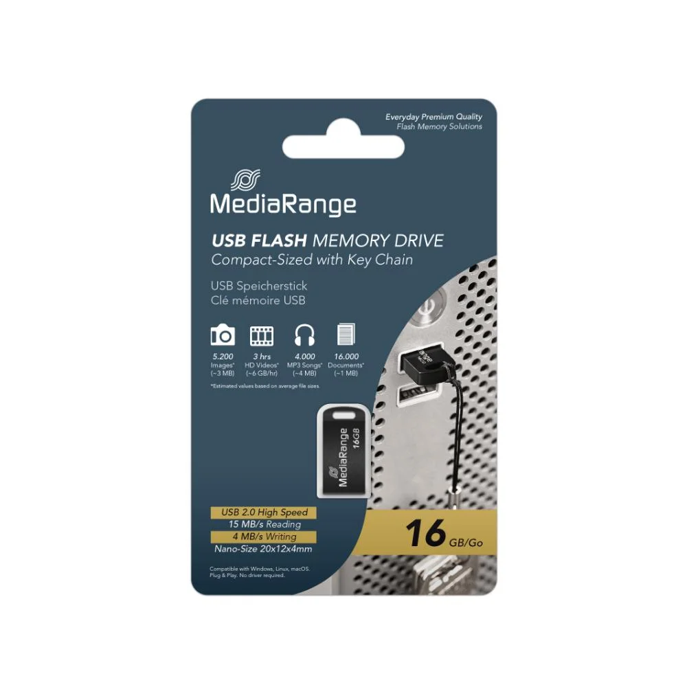 Φωτογραφία προϊόντος: MR SSD & USB FLASH DRIVES & MEMORY CARDS MediaRange USB 2.0 Nano Flash Drive 16GB (MR921)