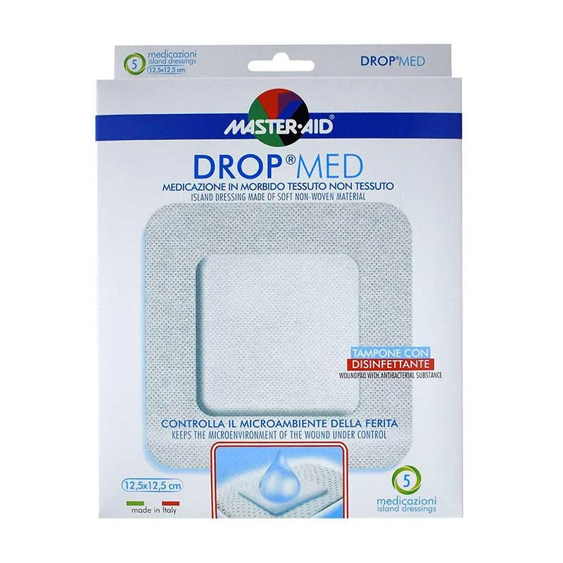 Φωτογραφία προϊόντος: Master Aid Drop Med Αυτοκόλλητο Επίθεμα Με Αντιβακτηριδιακή Ουσία 12.5x12.5cm 5τμχ