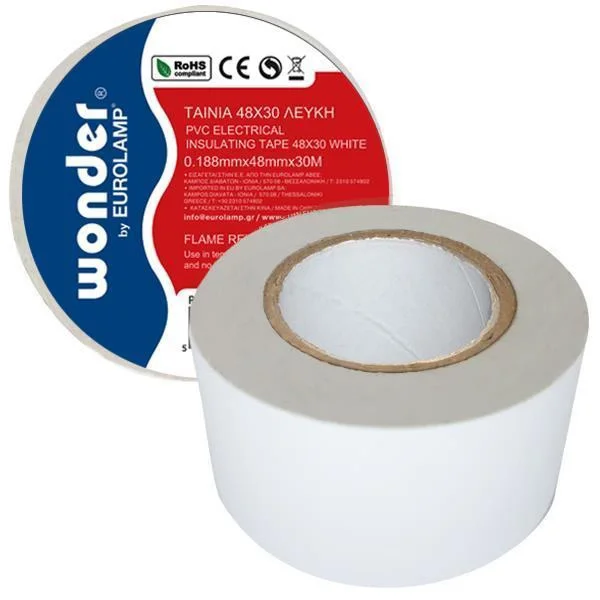Φωτογραφία προϊόντος: EUROLAMP Wonder Μονωτική Ταινία 48mm x 20m Λευκή PVC Flame Retardant Μαύρο