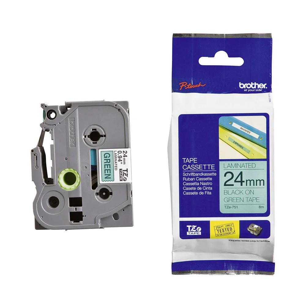 Φωτογραφία προϊόντος: Brother Labels Brother TZe-751 Labelling Tape Cassette – Black on Green, 24mm wide (TZE751) (BROTZE751)