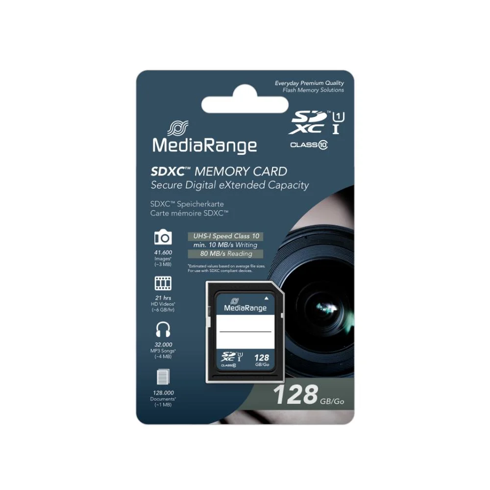 Φωτογραφία προϊόντος: MR SSD & USB FLASH DRIVES & MEMORY CARDS MediaRange SDXC memory card, UHS-1 | Class 10, 128GB