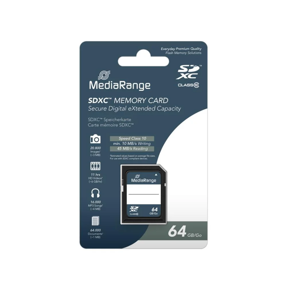 Φωτογραφία προϊόντος: MR SSD & USB FLASH DRIVES & MEMORY CARDS MediaRange SDXC Class 10 64 GB (eXtended Capacity) (MR965)