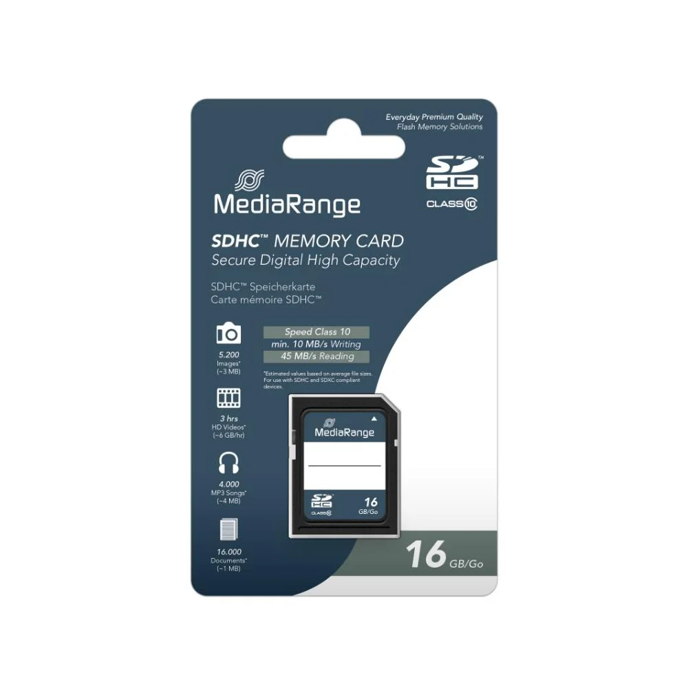 Φωτογραφία προϊόντος: MR SSD & USB FLASH DRIVES & MEMORY CARDS MediaRange SDHC Class 10 16 GB (High Capacity) (MR963)