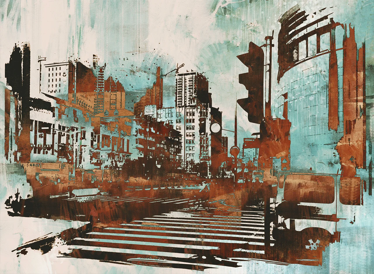 Φωτογραφία προϊόντος: Urban cityscape with abstract πίνακας σε καμβά