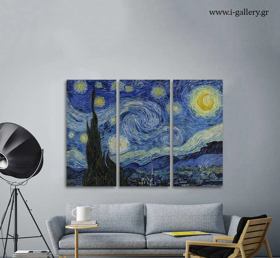 Φωτογραφία προϊόντος: Πίνακας σε καμβά Starry night Van Gogh τρίπτυχος