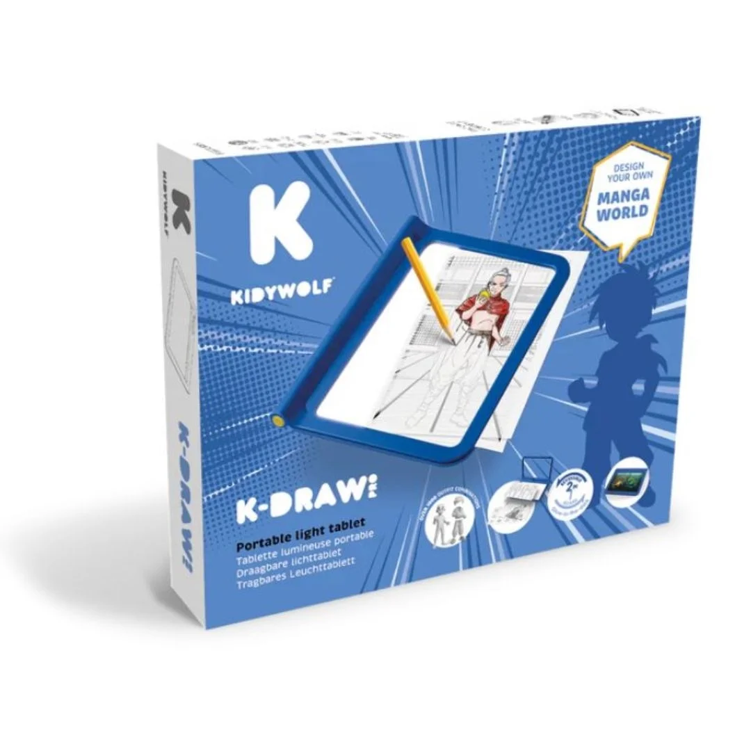Φωτογραφία προϊόντος: 182549 Kidywolf Tablet ζωγραφικής με φως, 2 όψεων με οθόνη LΕD και μαυροπίνακα Σχέδιο Χαρακτήρες Manga