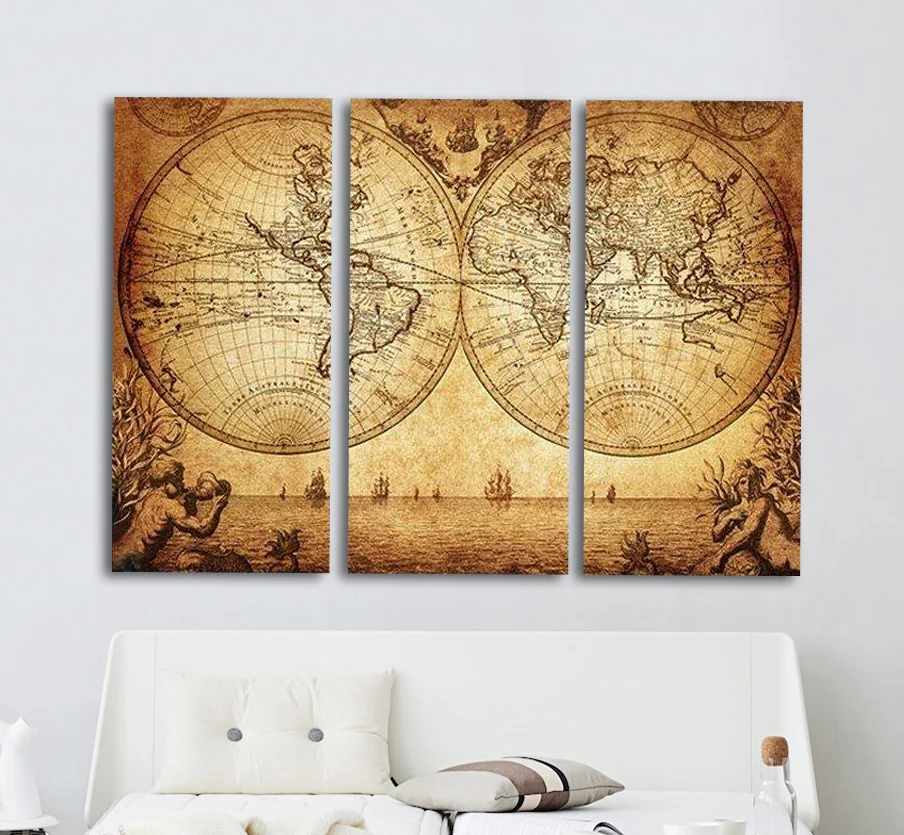 Φωτογραφία προϊόντος: Πίνακας σε καμβά World map 1733 τρίπτυχος