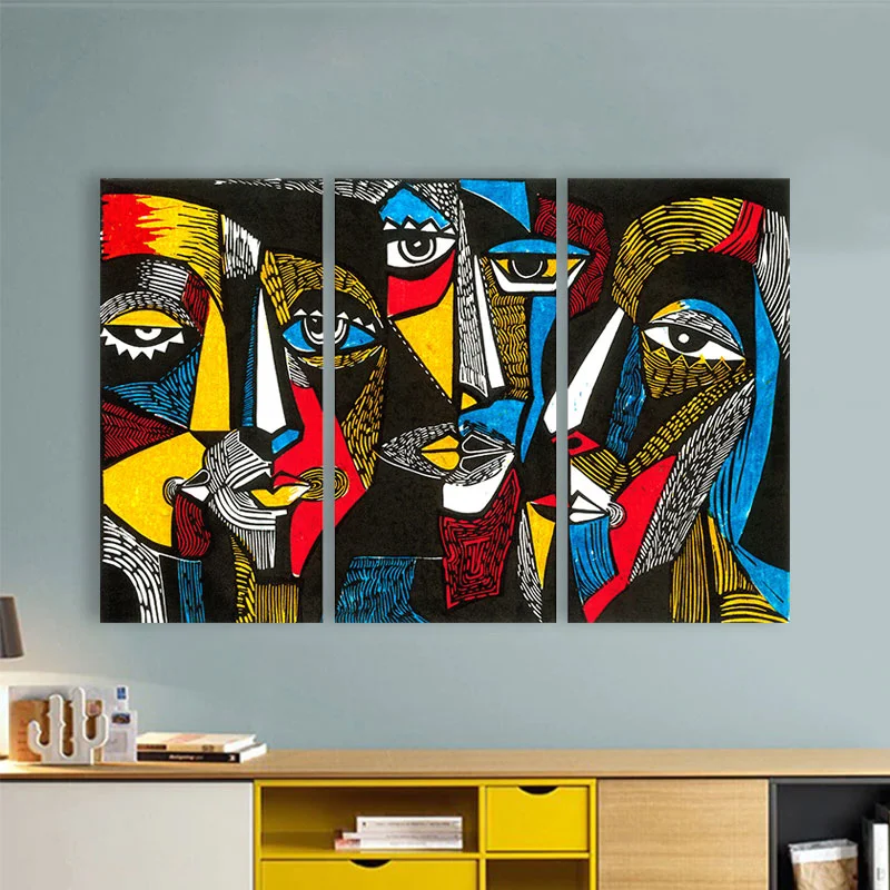 Φωτογραφία προϊόντος: Πίνακας σε καμβά Corolful art linocut τρίπτυχος