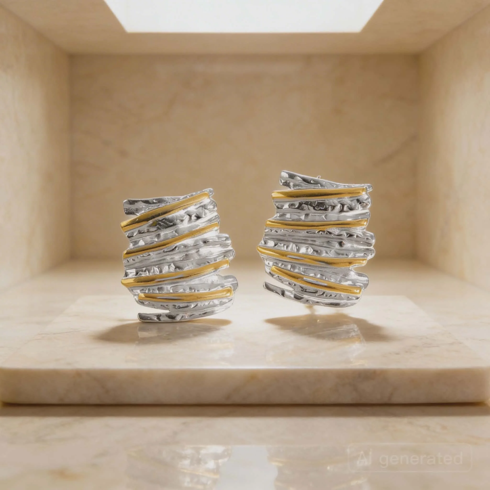 Φωτογραφία προϊόντος: LAVORE Bicolor Textured Wave Stud Earrings