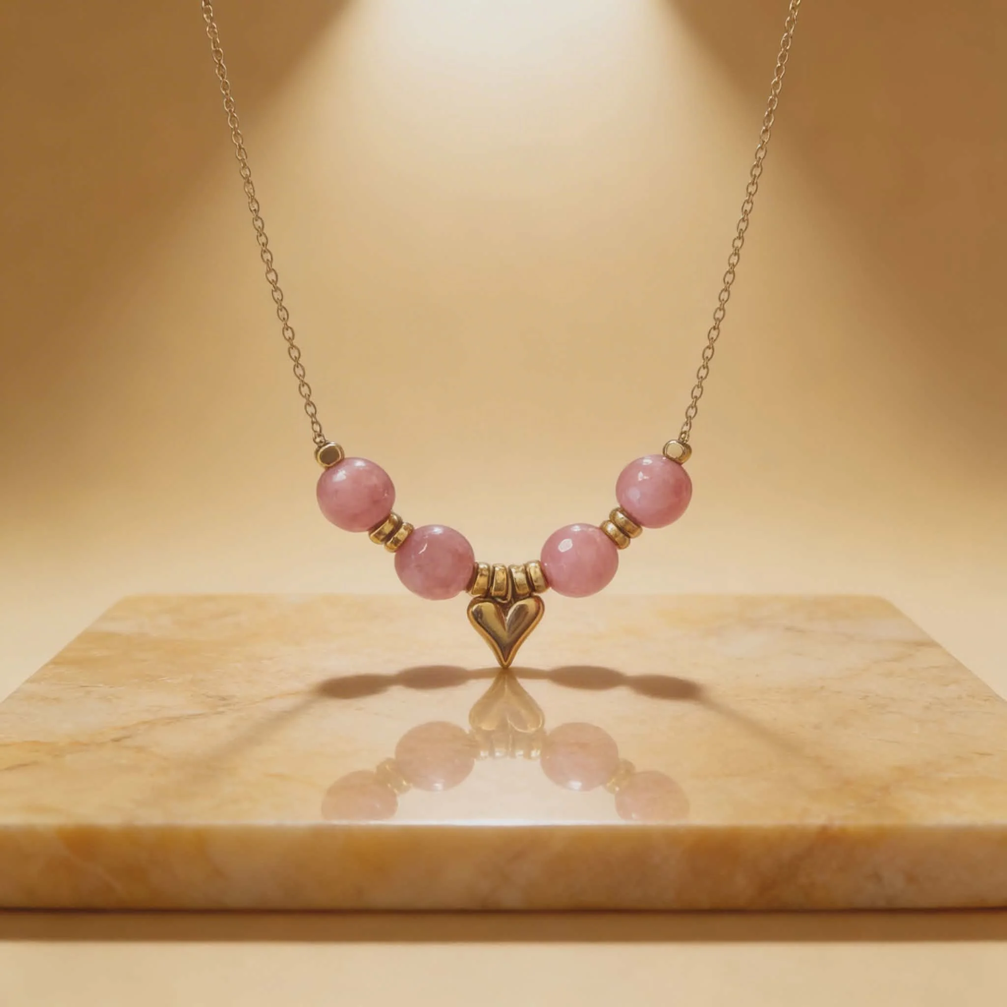 Φωτογραφία προϊόντος: LAVORE Handmade Necklace with Pink Jade & Heart Charm