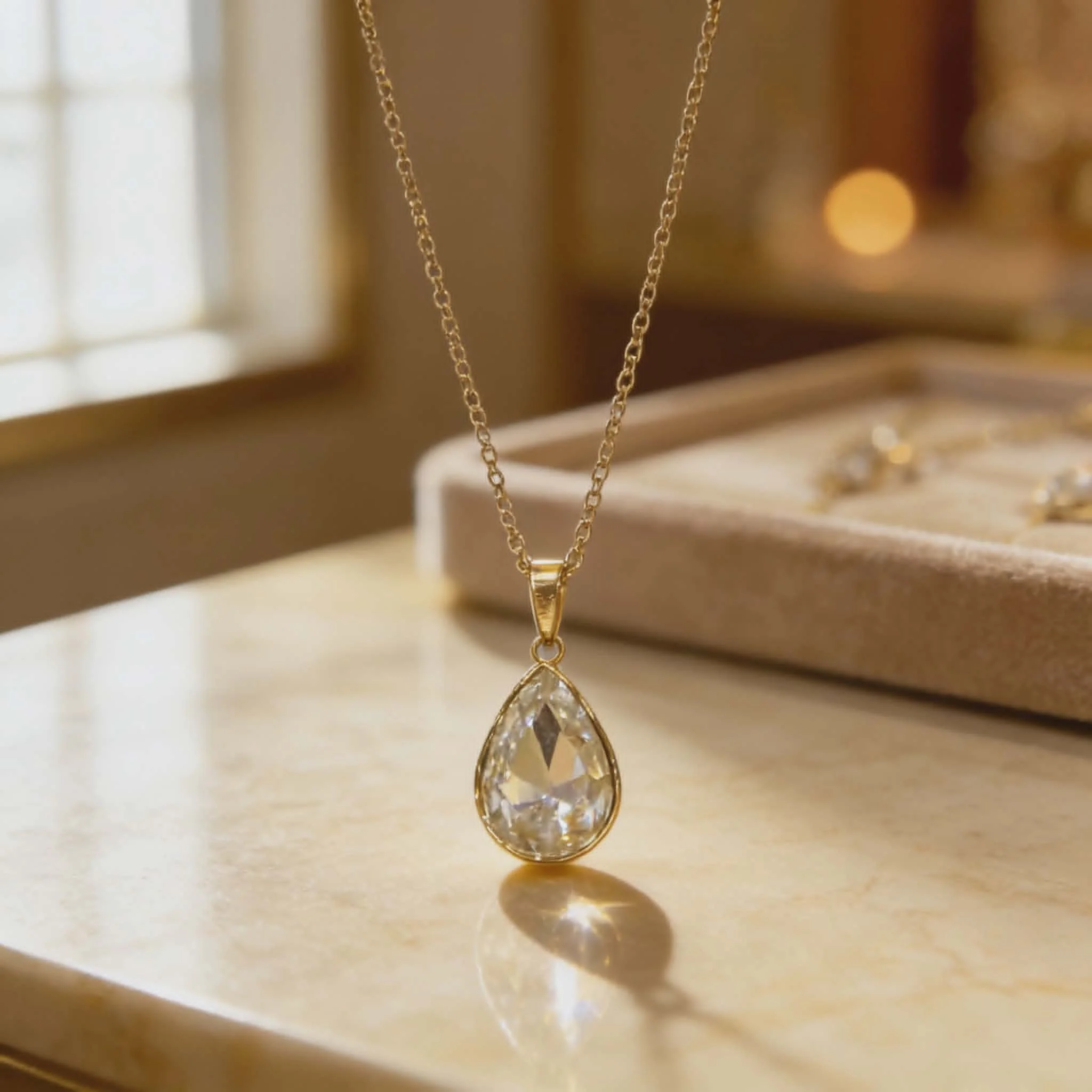 Φωτογραφία προϊόντος: LAVORE Clear Crystal Drop Necklace Gold Stainless Steel