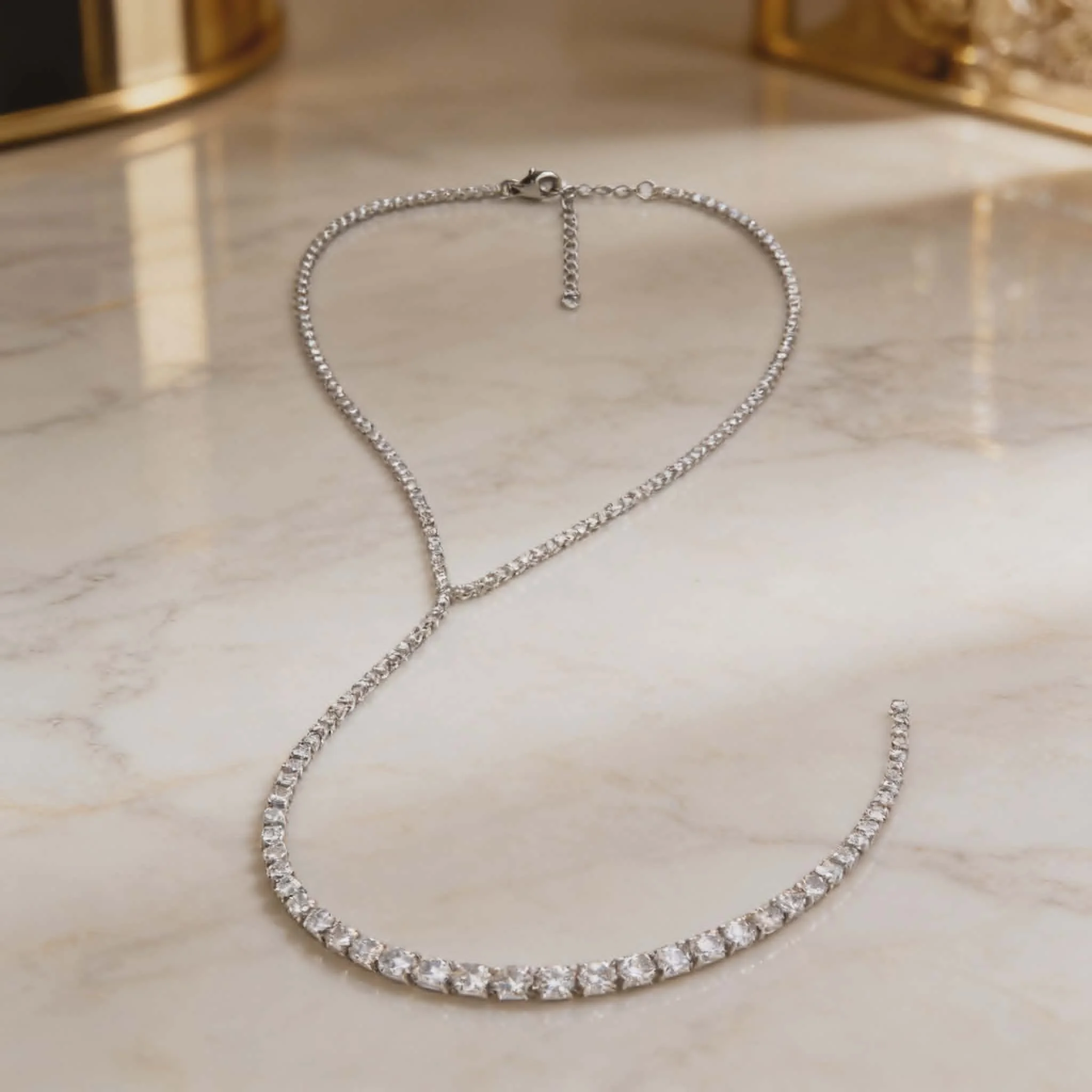 Φωτογραφία προϊόντος: LAVORE Y Necklace with Crystals Silver Stainless Steel 38+27cm (+7cm Extension)