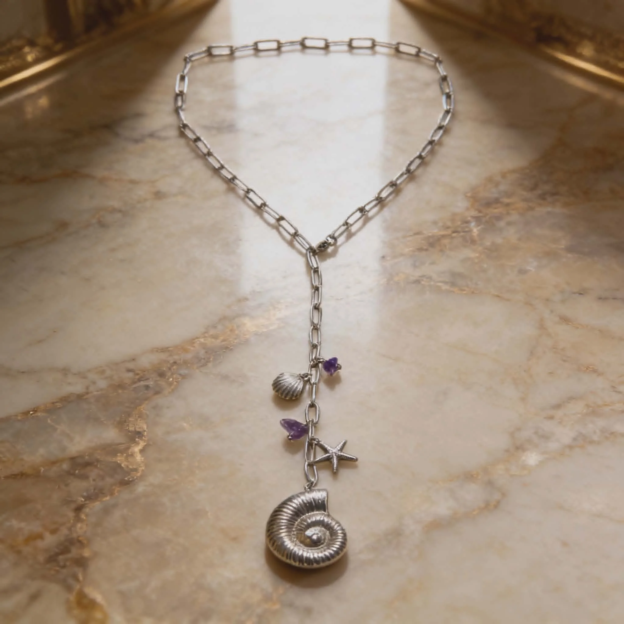 Φωτογραφία προϊόντος: LAVORE Silver Chain Necklace with Ocean Charms & Purple Accents