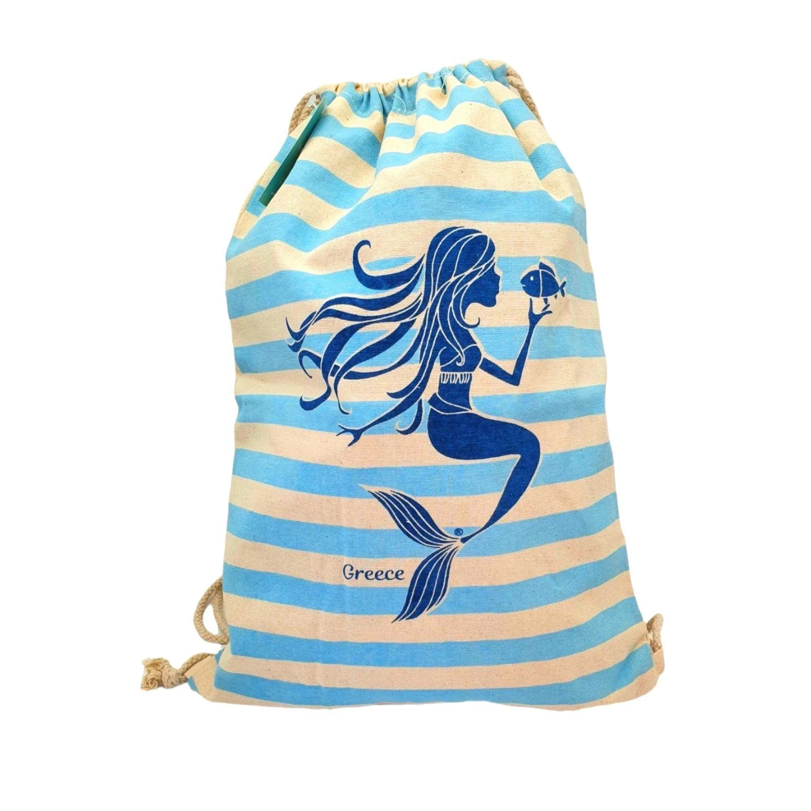 Φωτογραφία προϊόντος: Backpack Τσάντα Πλάτης πουγκί Πάνινη 50x35cm Γοργόνα μπλε ριγέ