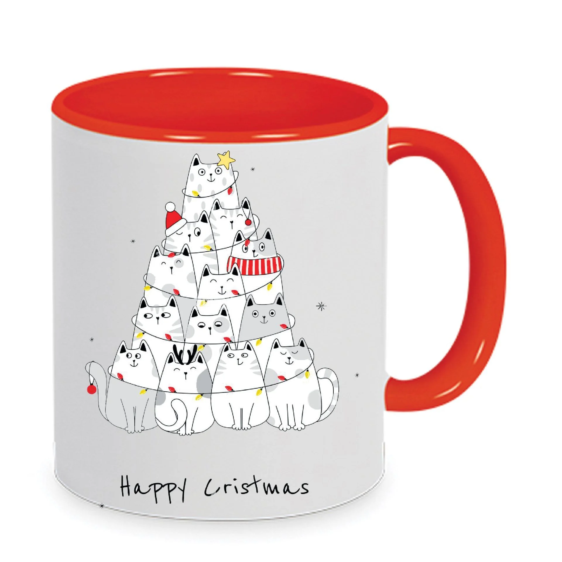 Φωτογραφία προϊόντος: Happy Cat Christmas mug Χριστουγεννιάτικη κούπα με γάτες no111 κεραμική 330ml αστεία