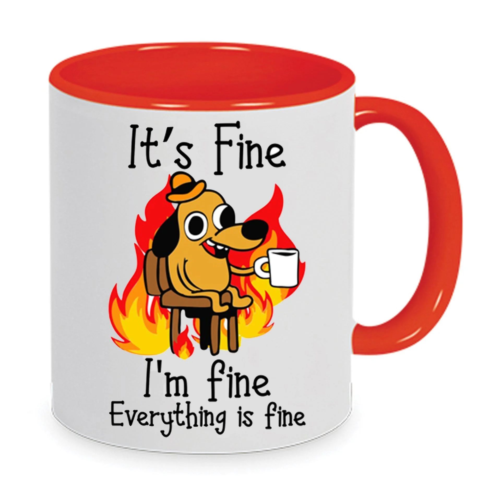 Φωτογραφία προϊόντος: Dog I am fine mug χιουμοριστική αστεία κούπα είμαι καλά κεραμική 330ml λευκή κόκκινη