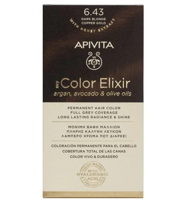 Φωτογραφία προϊόντος: Apivita My Color Elixir kit Μόνιμη Βαφή Μαλλιών 6.43 ΞΑΝΘΟ ΣΚΟΥΡΟ ΧΑΛΚΙΝΟ ΜΕΛΙ - OEM