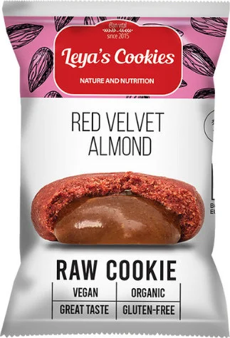 Φωτογραφία προϊόντος: Leya's Cookies Red Velvet Almond Raw Cookie ωμό μπισκότο με αμύγδαλο 25 g
