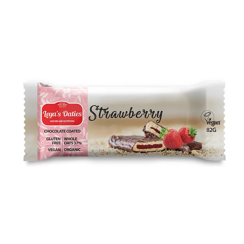 Φωτογραφία προϊόντος: Leya's cookies Leya's Oaties ωμή vegan μπάρα βρώμης με επικάλυψη σοκολάτας και φράουλα χ/ γλουτένη bio 82g