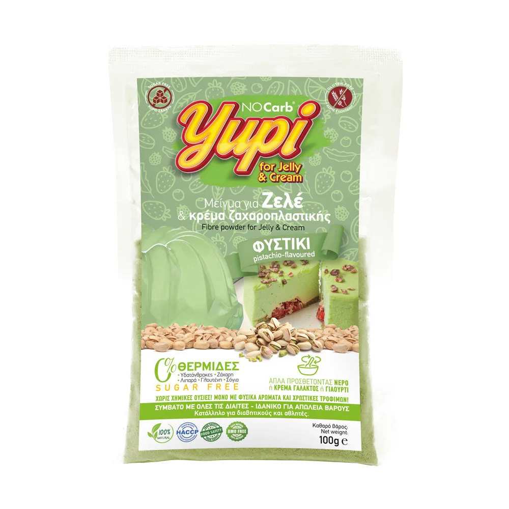 Φωτογραφία προϊόντος: No Carb® Μείγμα για Ζελέ & Κρέμα Ζαχ/κης Φυστίκι Yupi NoCarb 100g