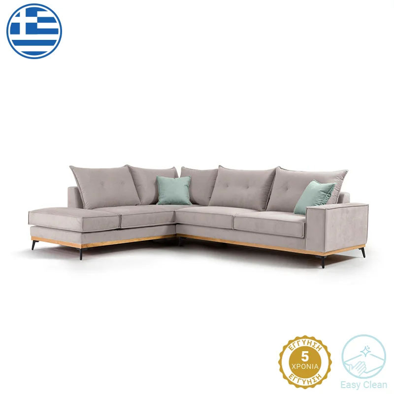 Φωτογραφία προϊόντος: Γωνιακός καναπές δεξιά γωνία Luxury II pakoworld ύφασμα elephant-ciel 290x235x95εκ