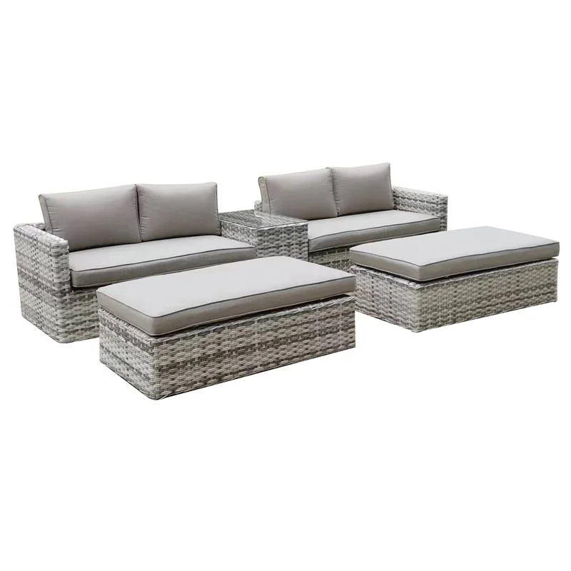 Φωτογραφία προϊόντος: ASCOT Set Wicker Alu, Καναπές 4Θέσιος+2 σκαμπό+Τραπεζάκι, Wicker Grey White, Μαξιλ.Μπεζ
